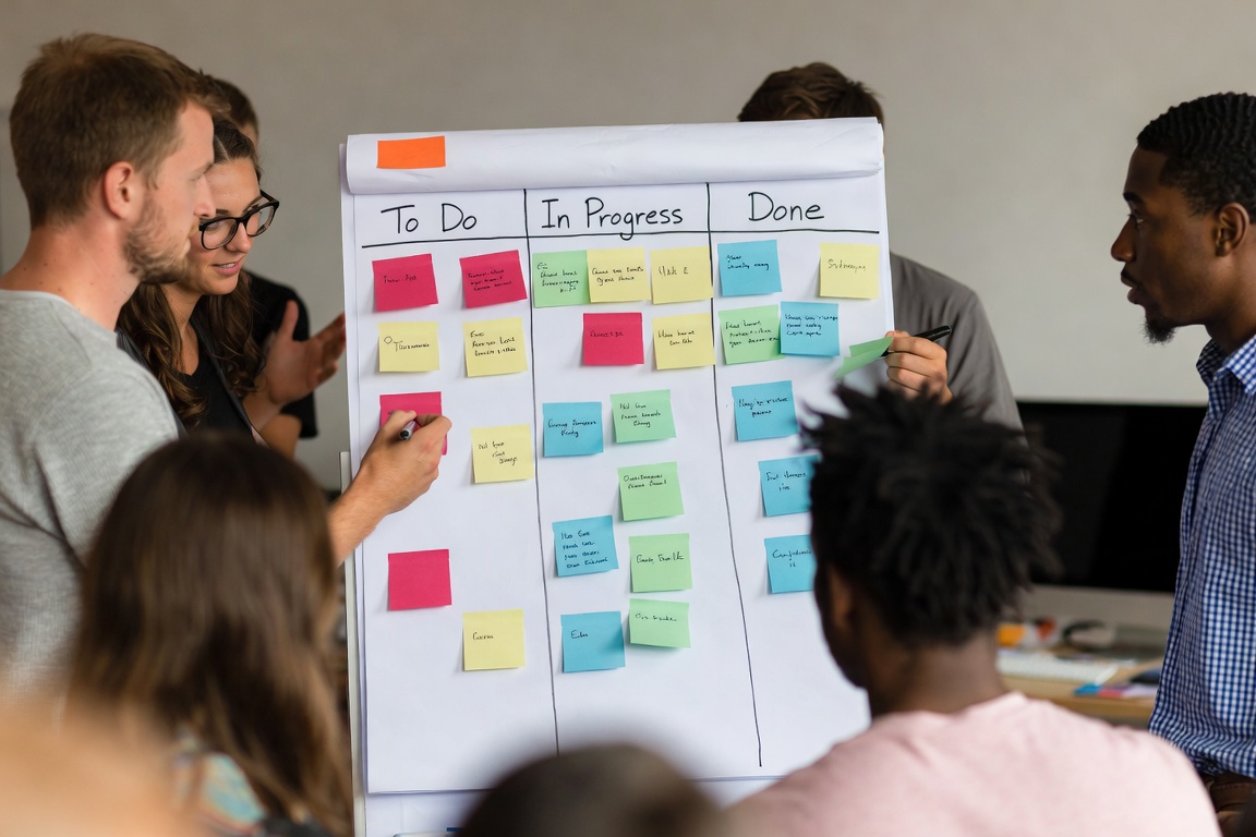 A team at a sprint planning board