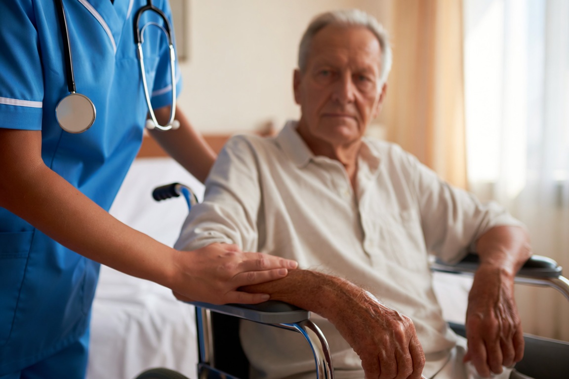 A care nurse with an elderly patient