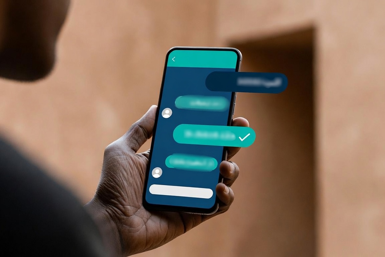 An Arabic-language chat on a phone